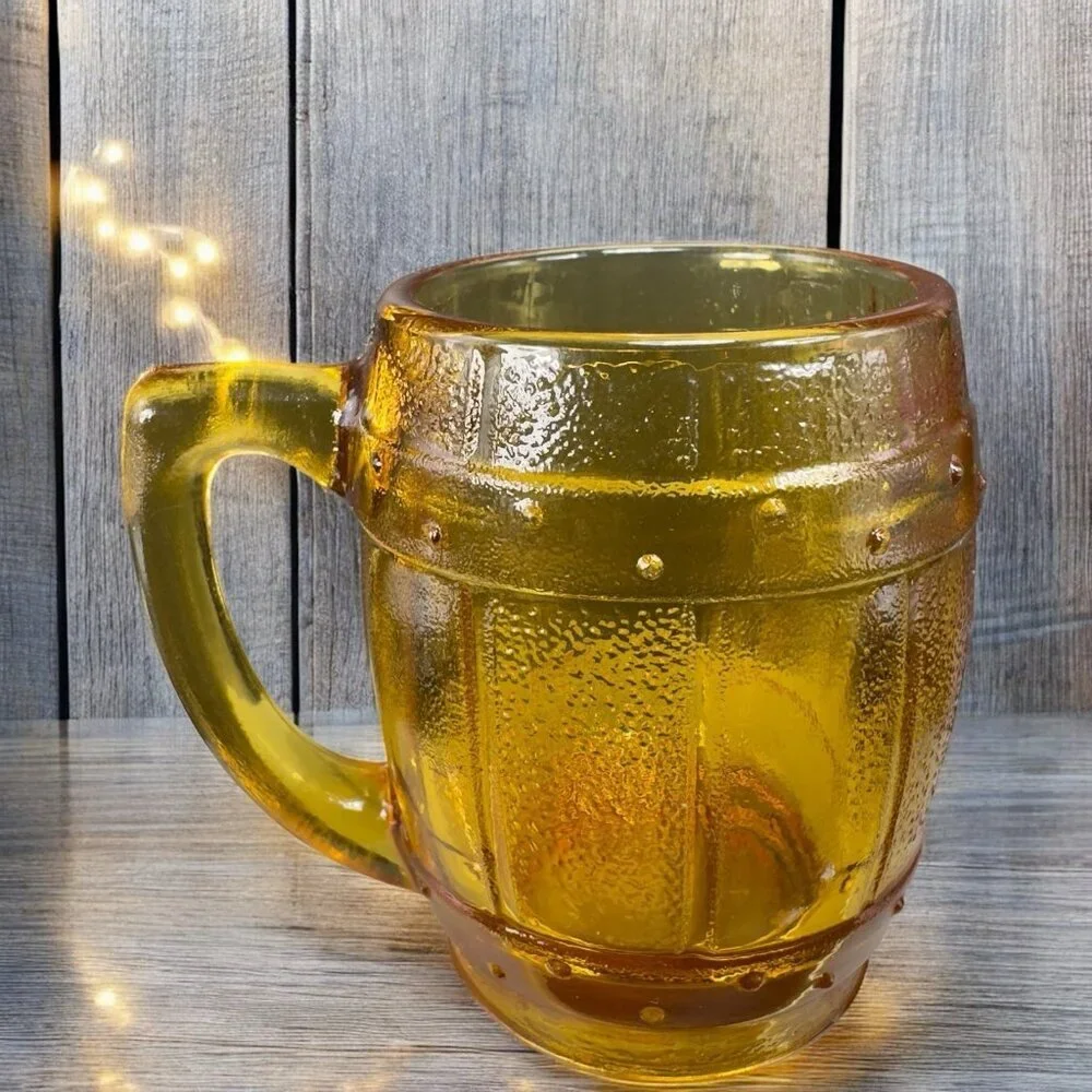 Vintage Barrel Cup‎ Shot Glass Toothpick Holder Amber Gold Miniature Decorative